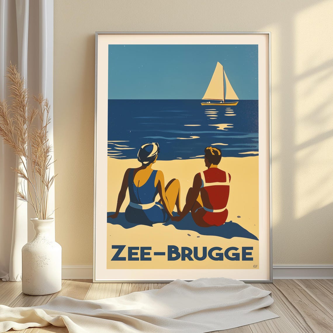 Zee Brugge Belgian Coast Beachgoers Sailboat Art Deco Poster - Image 3
