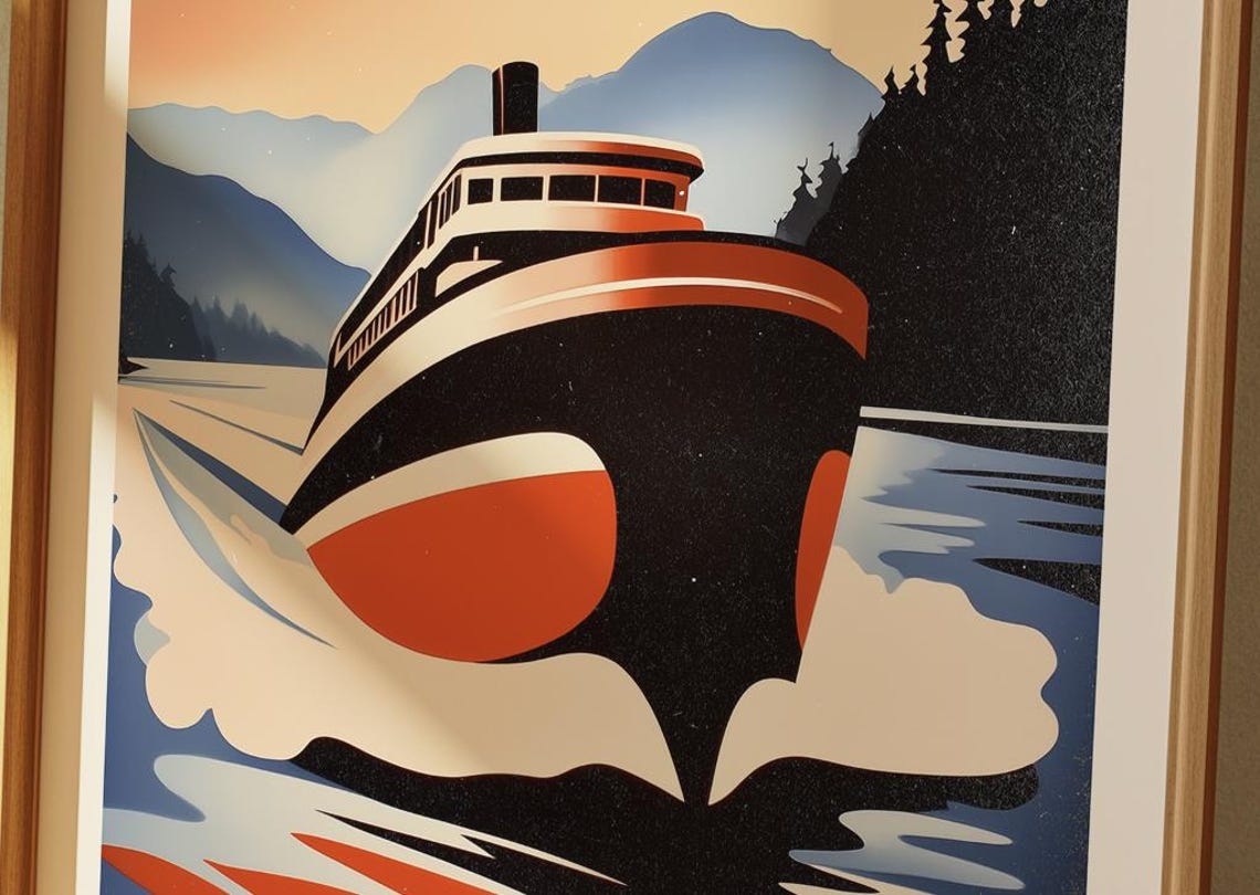 Vancouver Island Ferry Ship Ocean Voyage Retro Travel Poster - Image 2