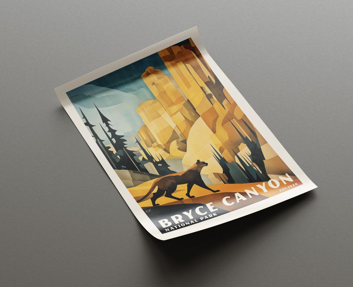 Bryce Canyon National Park Mountain Lion Cubist Artwork Poster - Image 3