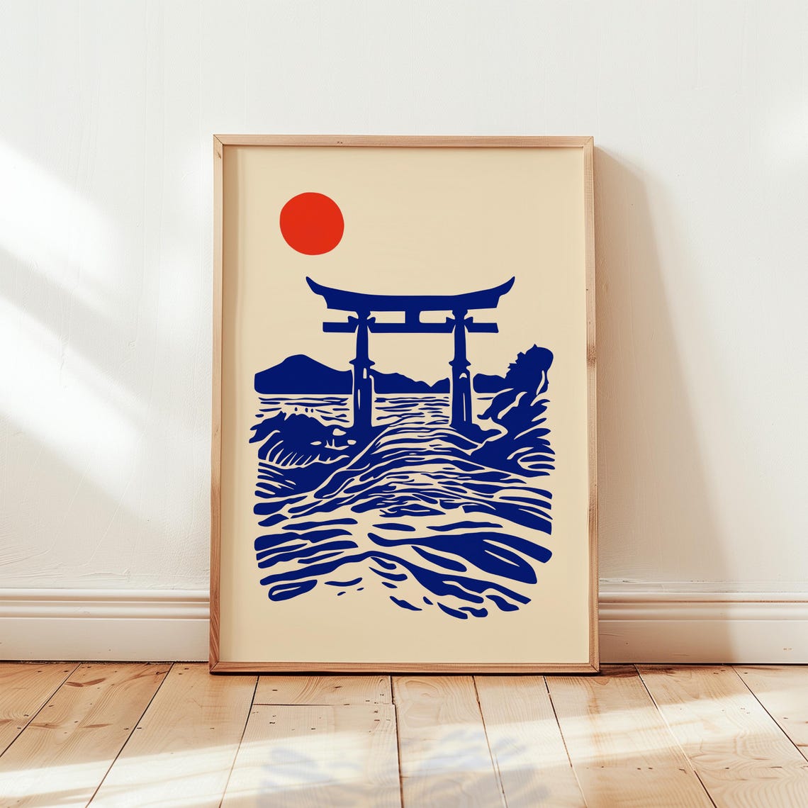 Japanese Torii Gate Cobalt Blue Matisse Inspired Minimalist Poster Art