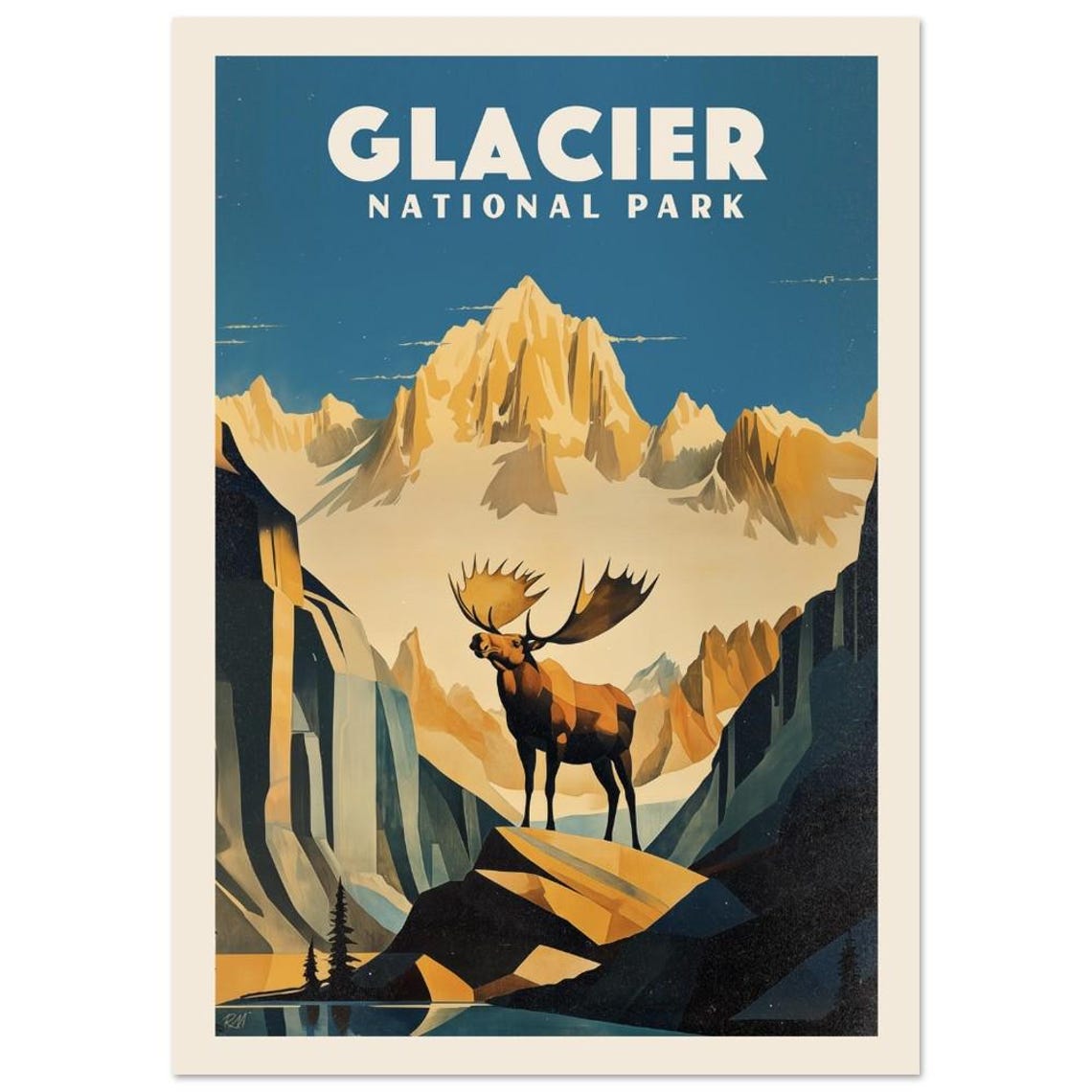 Glacier National Park Moose Mountain Peaks Vintage Art Poster - Image 4