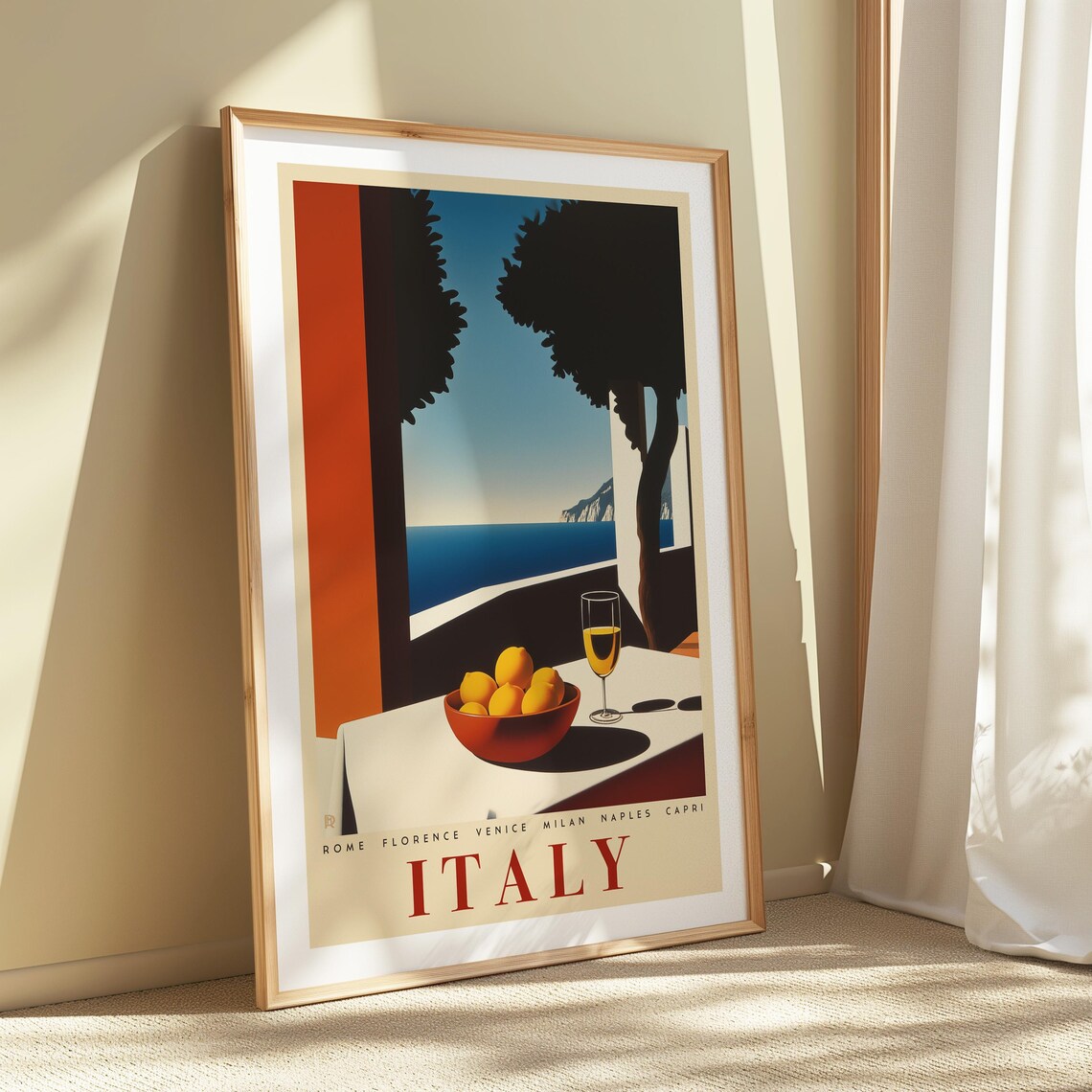 Italy Amalfi Coast Lemons Wine Sea Terrace Retro Travel Poster - Image 2