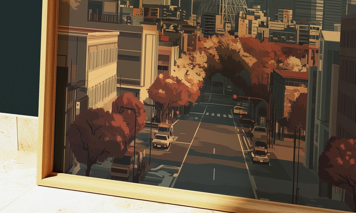 Tokyo Japan Skytree Autumn Street Cityscape Vintage Travel Poster - Image 2
