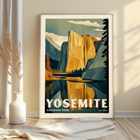 Yosemite National Park Vintage Poster El Capitan Reflection Scene Art