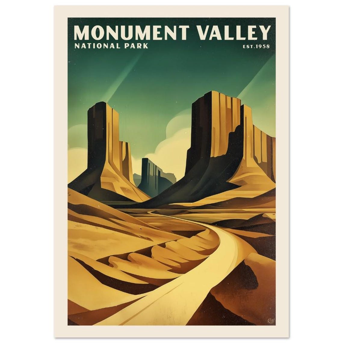 Monument Valley National Park Desert Road Buttes Cubist Poster - Image 3