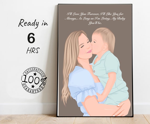 I Love You Forever Mother And Child Colored Portrait Illustration Poster