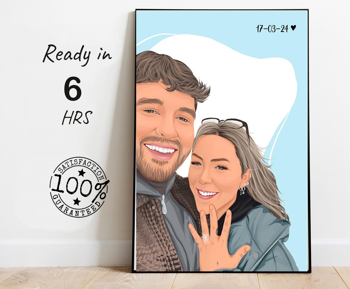 Couple Engagement Ring Custom Color Portrait Date 17-03-24 Poster