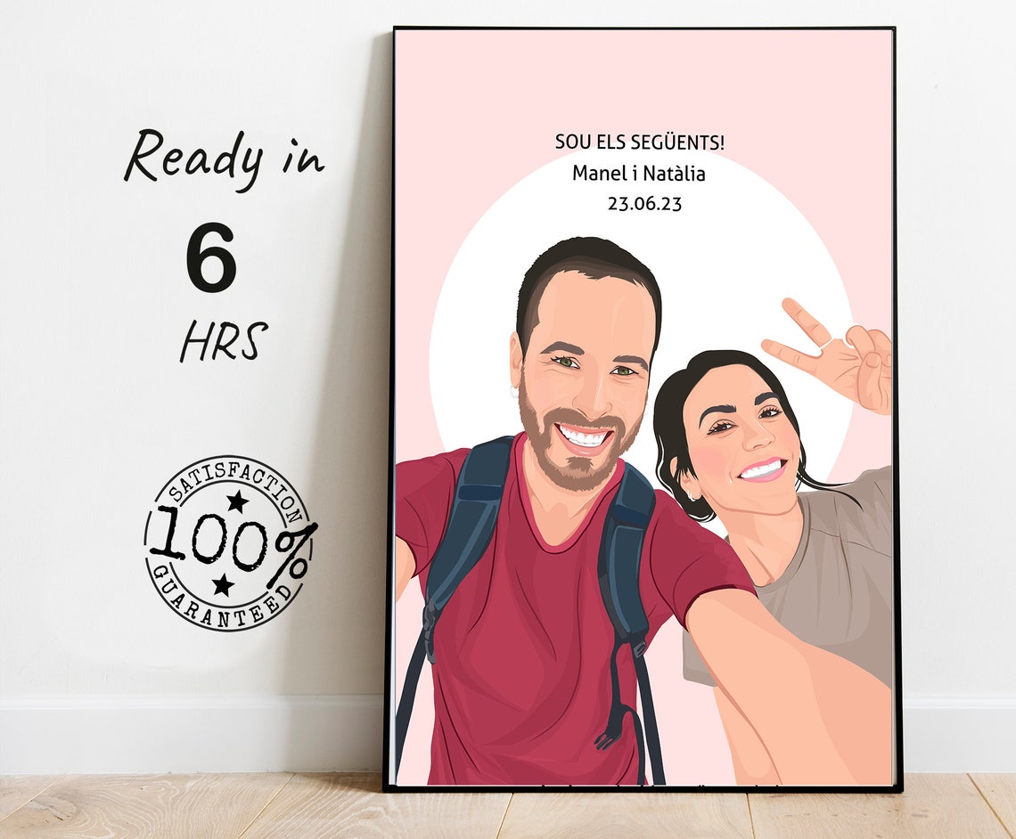 Couple Selfie Vector Portrait With Custom Names and Date Poster