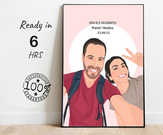 Couple Selfie Vector Portrait With Custom Names and Date Poster