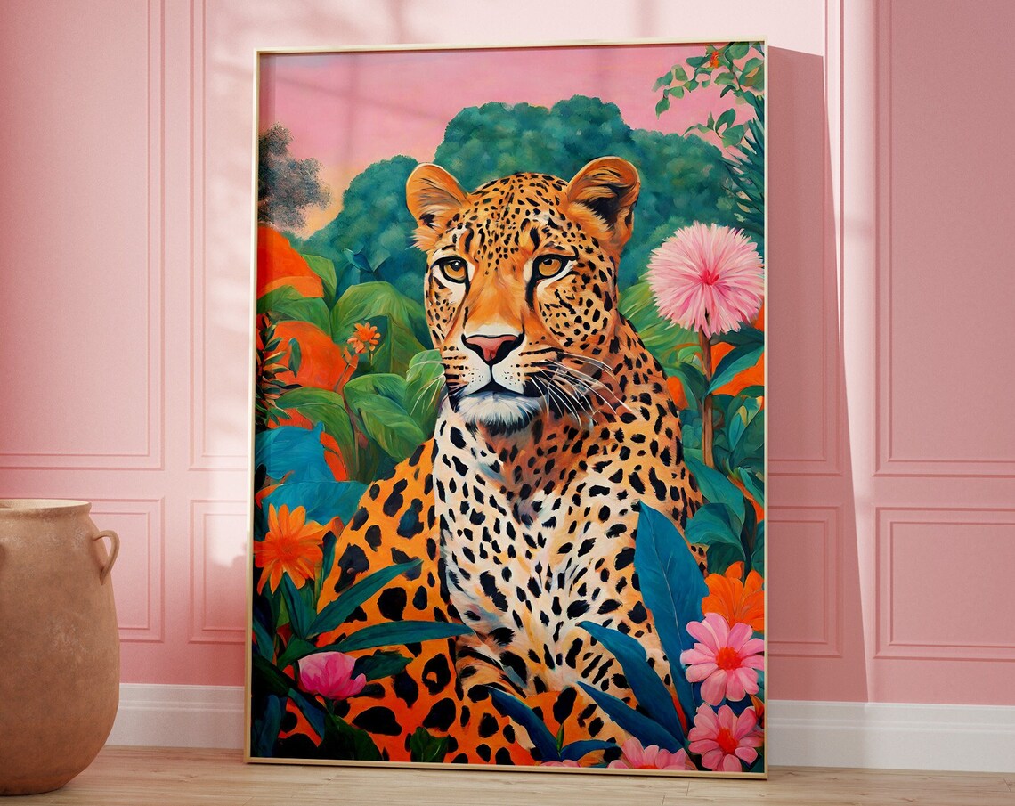 Majestic Leopard In Tropical Jungle Vibrant Botanical Art Poster - Image 4