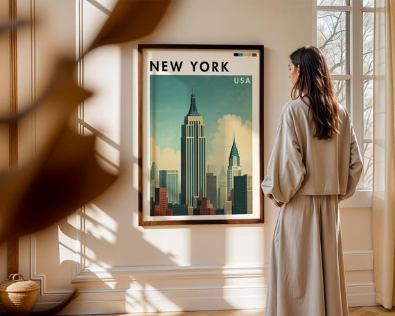 Retro Nyc Skyline Print 70s Style New York Poster