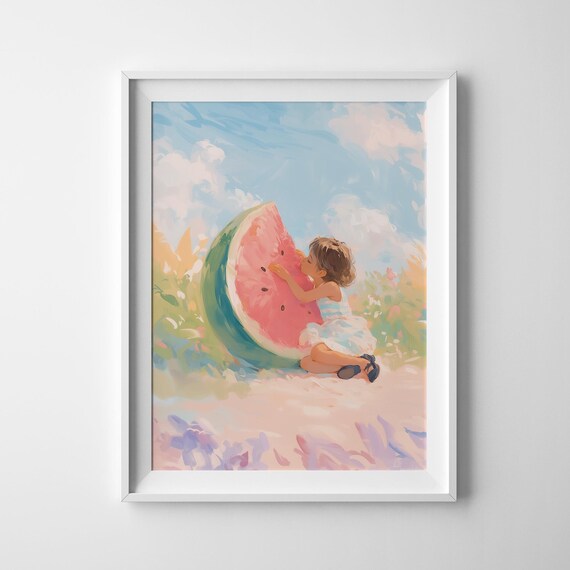 Watermelon Farm Nursery Decor Kitchen Wall Art Farmhouse Decor Oil Painting Cottagecore Decor Wall Art Prints