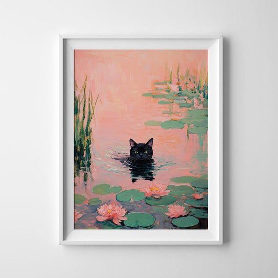 Funny Cat Portrait Witchy Bathroom Decor Aesthetic Room Decor Matisse Print Cottagecore Decor Wall Art Prints
