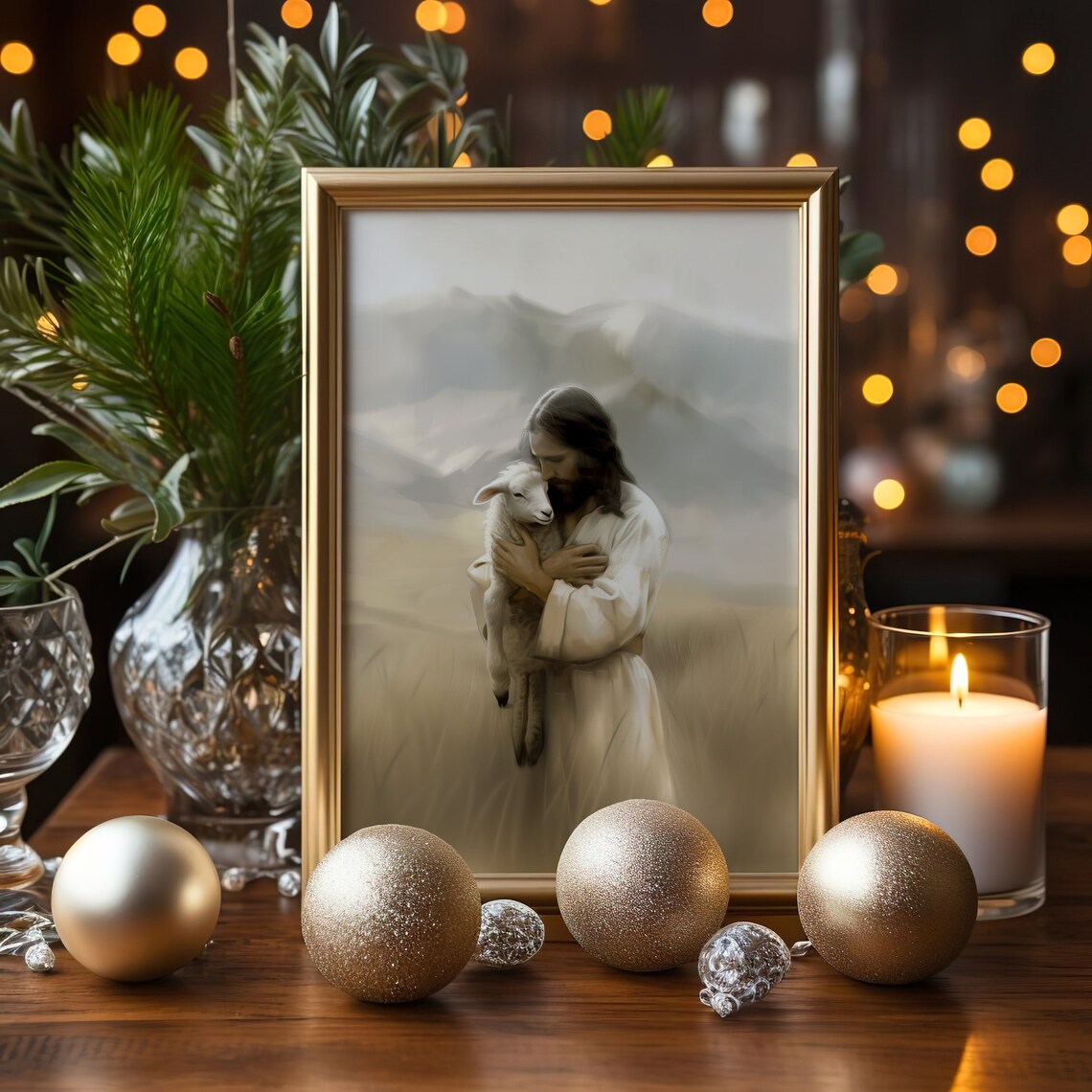 Jesus Holding Missing Lamb Oil Painting Art Print - Image 3