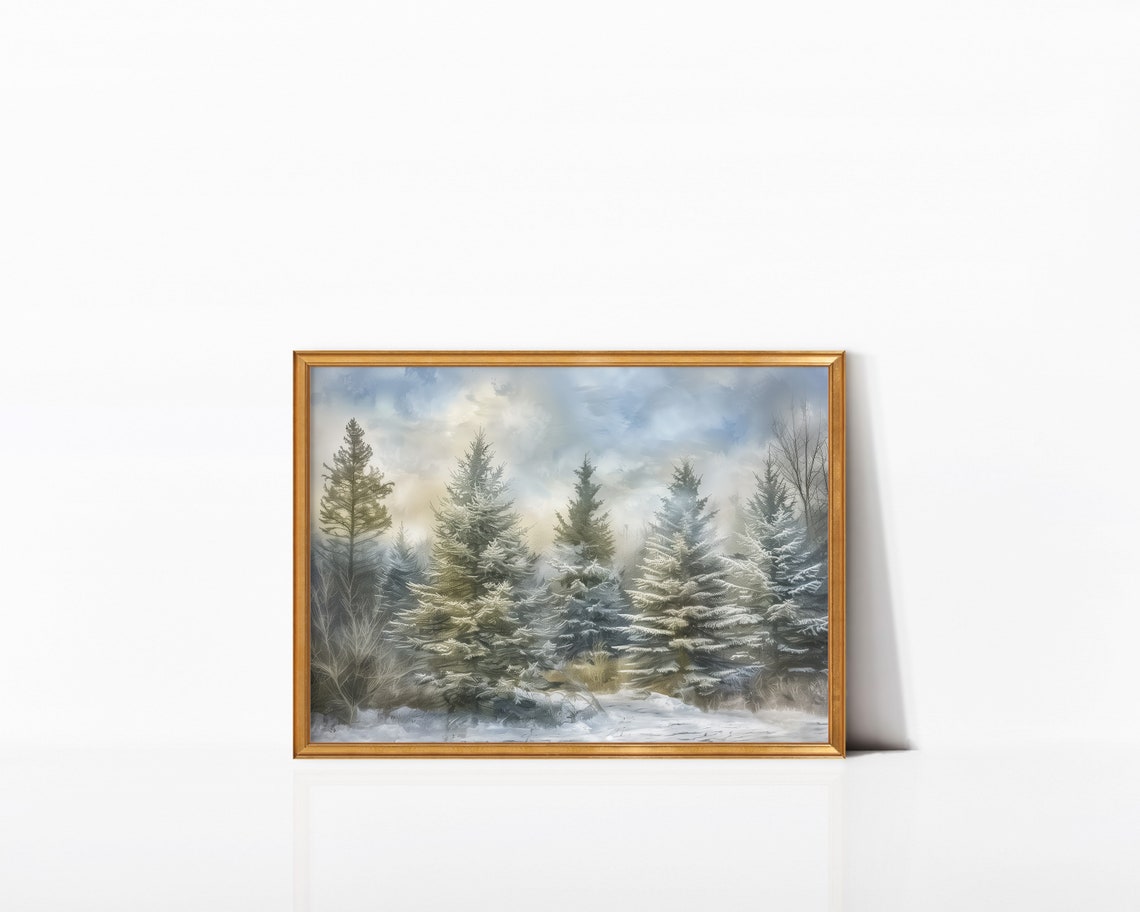 Winter Pine Trees Snowy Forest Christmas Evergreen Landscape Wall Art - Image 4