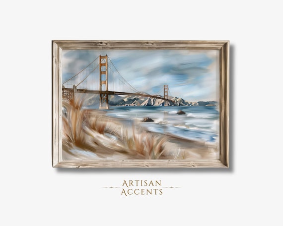 Golden Gate Bridge Oil Painting San Francisco Wall Decor Landmark Art Print Scenic Jpeg Artwork Unique Decor