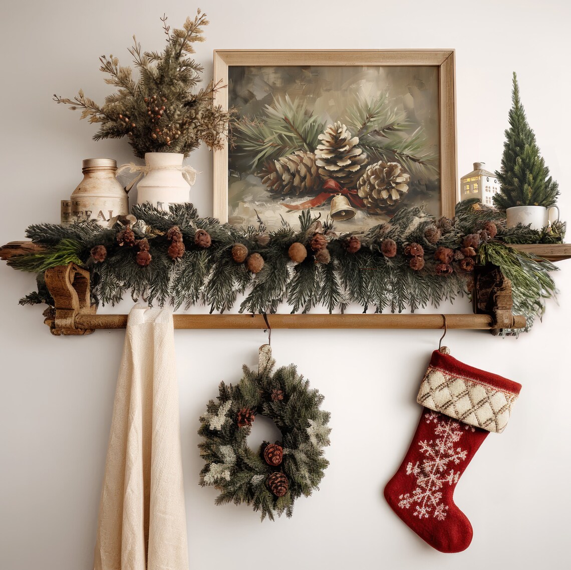 Christmas Pinecones Oil Painting Holiday Art Print - Image 4