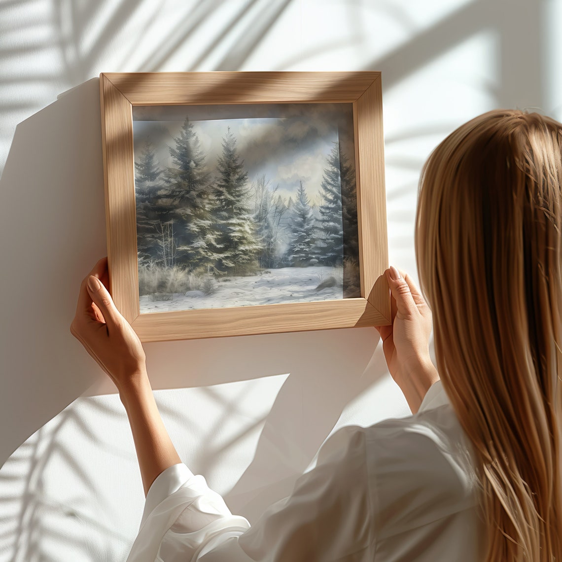 Snowy Pine Forest Winter Landscape Vintage Oil Painting Wall Art - Image 4