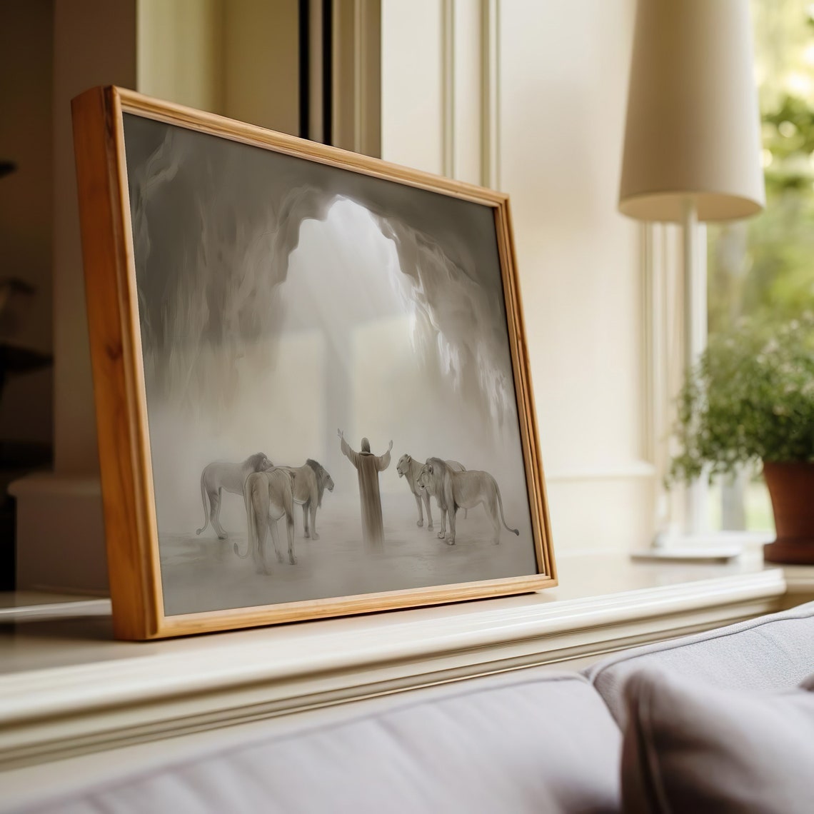 Daniel In The Lions Den Faith And Courage Beige Neutral Art Print - Image 3
