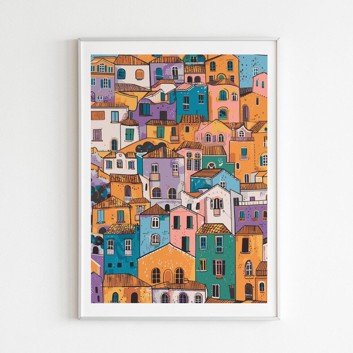 Positano Colorful Hillside Houses Italy Coast Illustration Poster - Image 3