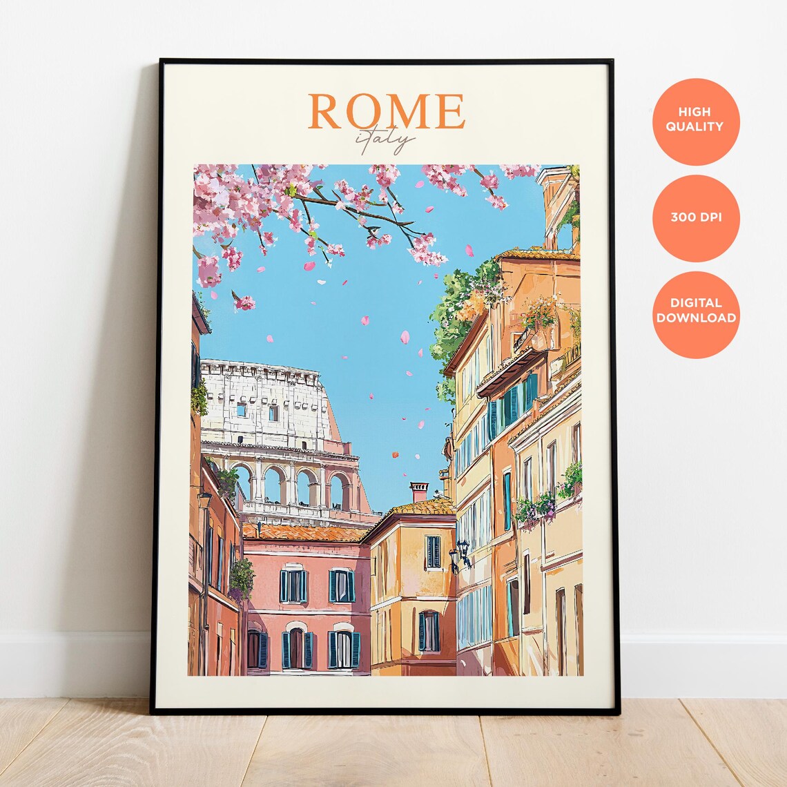 Rome Italy Colosseum Street Cherry Blossom Vintage Travel Poster - Image 3