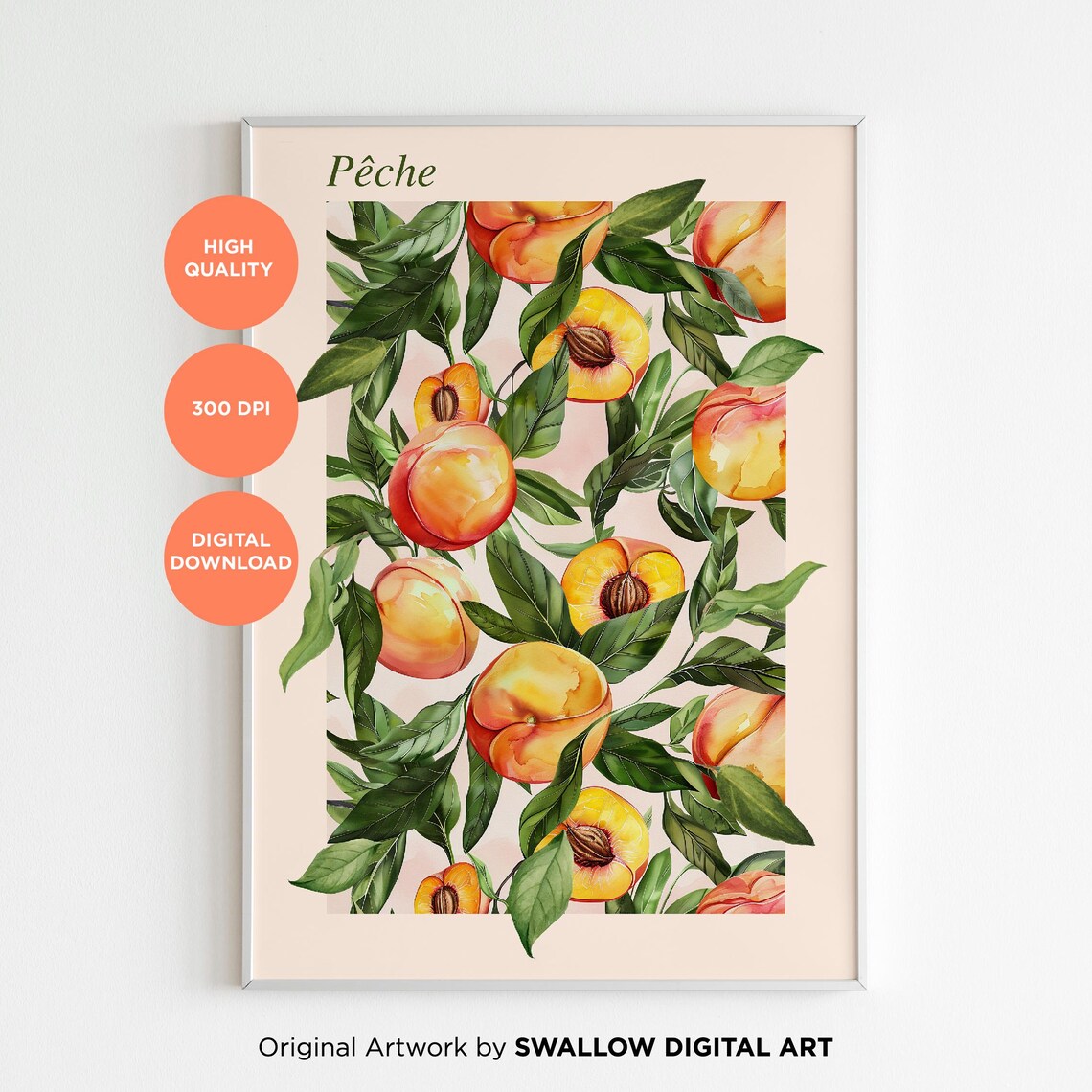 Kitchen Wall Art Fruit Prints Peach Drawing Boho Kitchen Decor Watercolor Fruit Wall Art Positive Artwork - Image 3