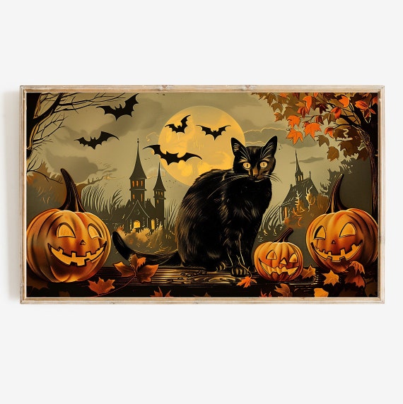 Halloween Black Cat Vintage Classic Art Print