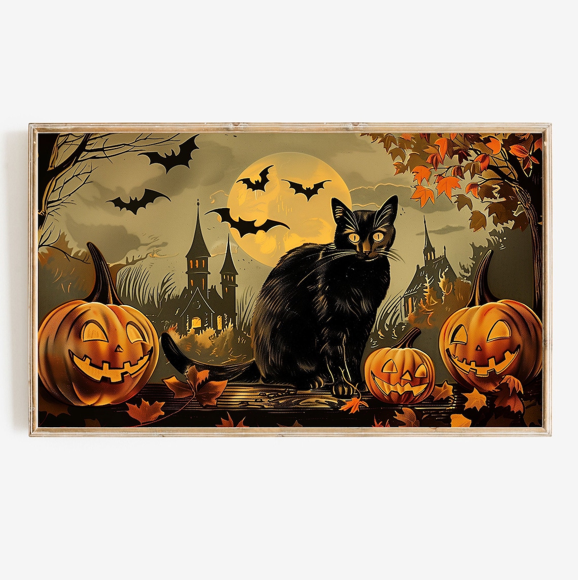 Halloween Black Cat Vintage Classic Art Print