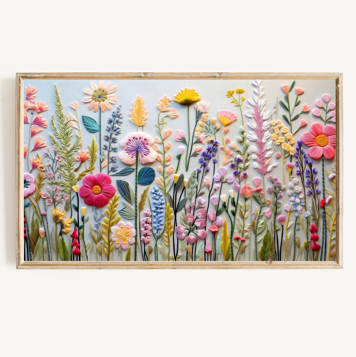 Spring Wildflower Floral Embroidery Art Print