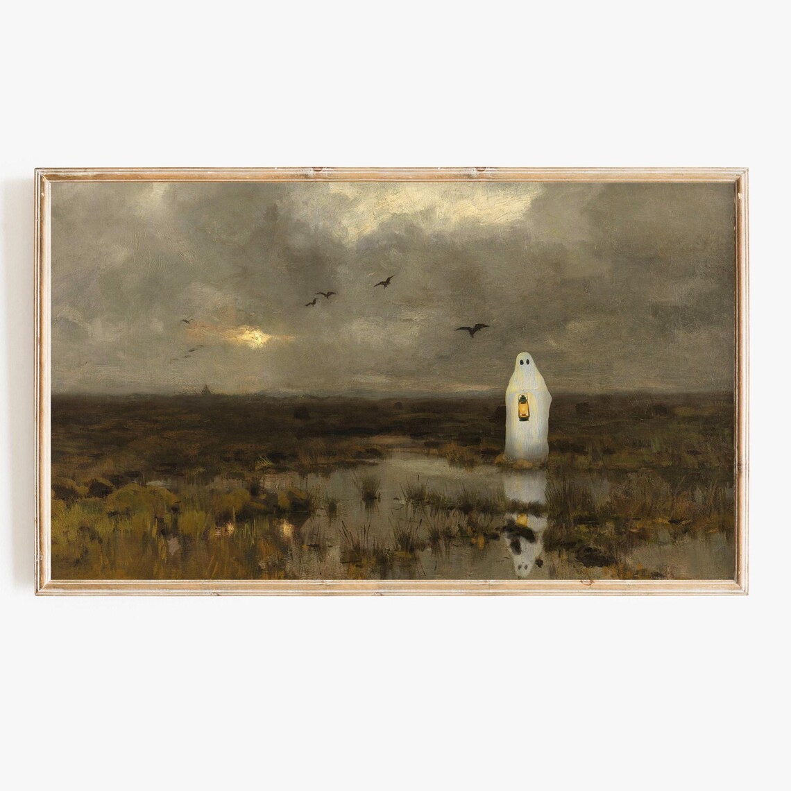 Halloween Vintage Ghost Painting, Spooky Landscape
