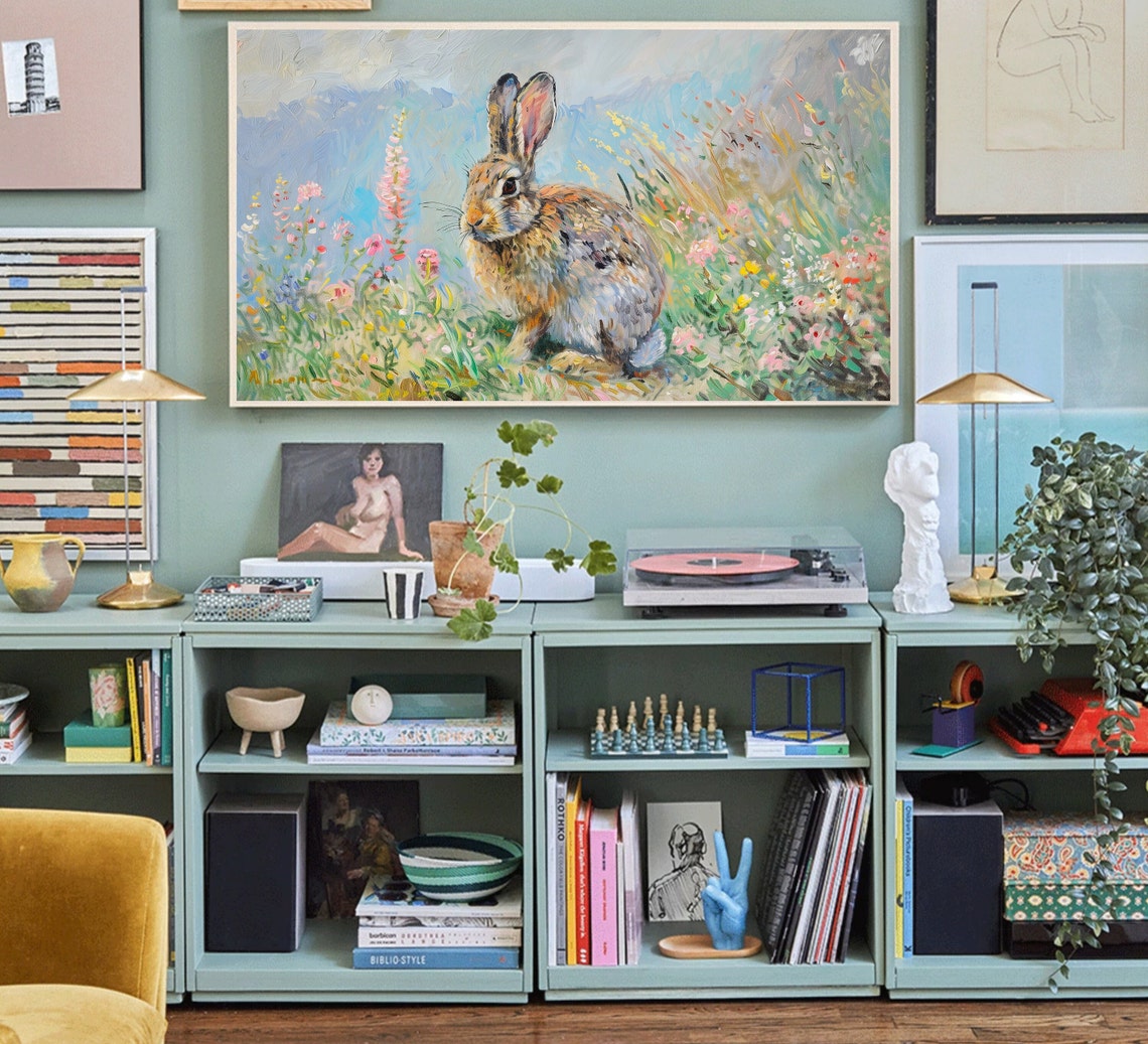 Colorful Bunny In Wildflower Meadow Impressionist Rabbit Art Poster - Image 5