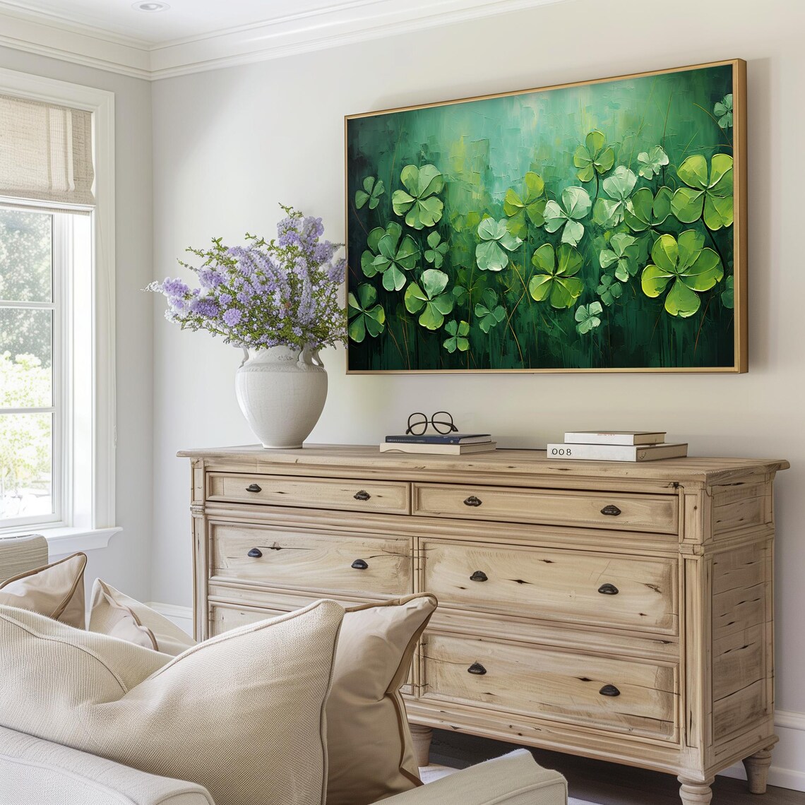 St Patricks Day Green Abstract Clover Art Print - Image 3