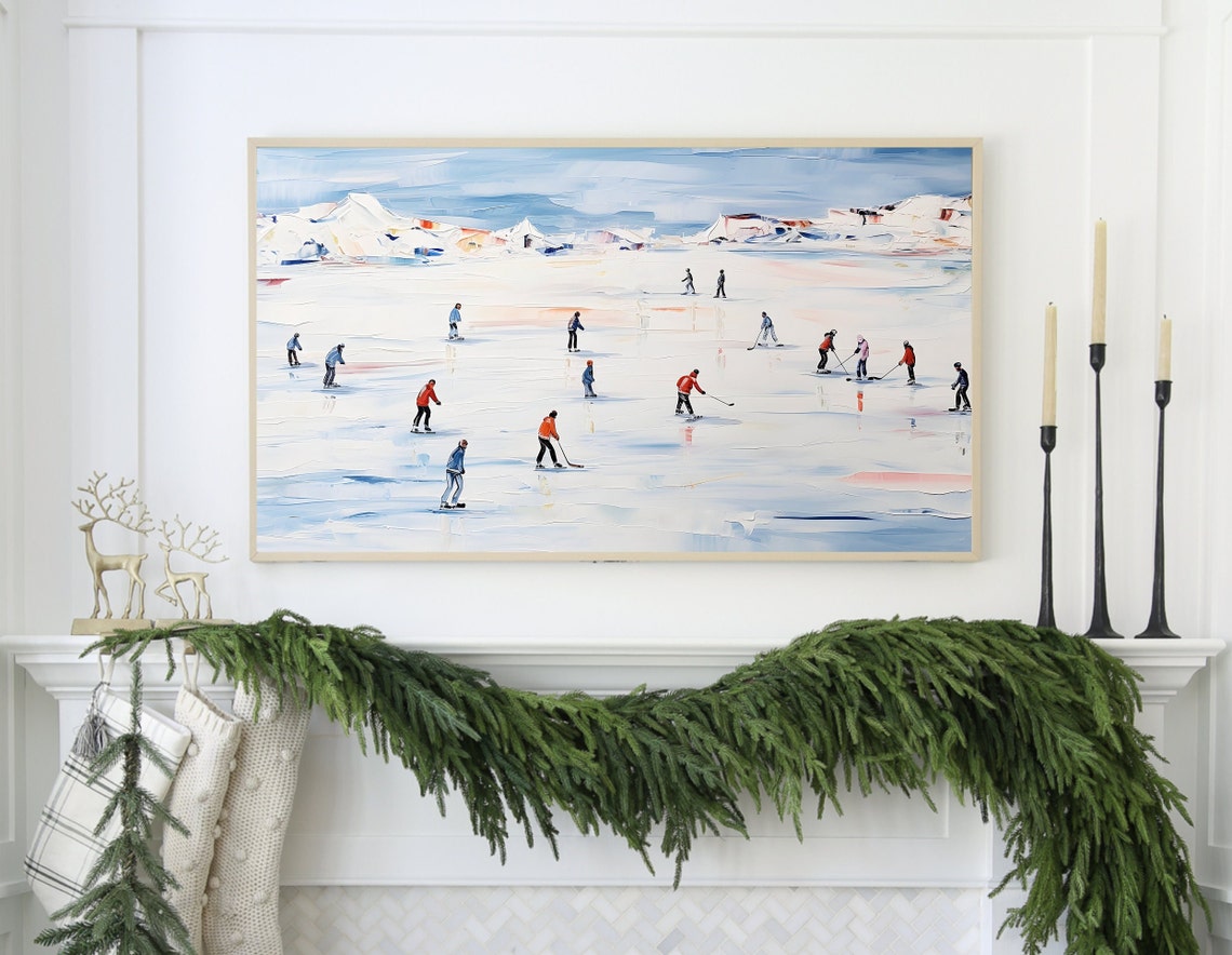 Colorful Ice Skating Frozen Lake Winter Sports Abstract Art Poster - Image 3