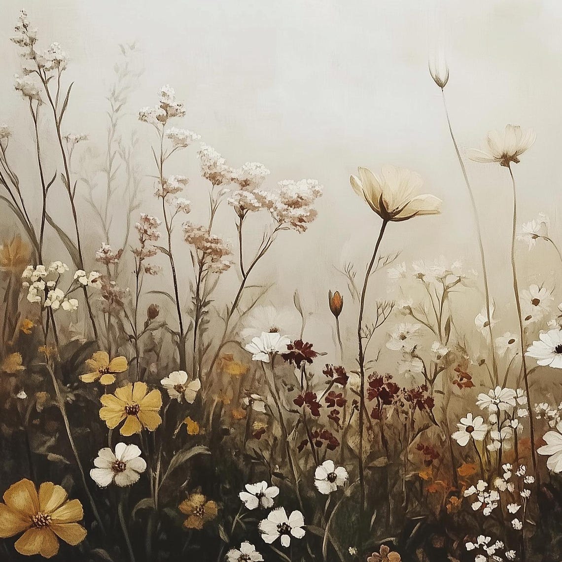 Moody Neutral Toned Wildflower Meadow Botanical Spring Art Poster - Image 4