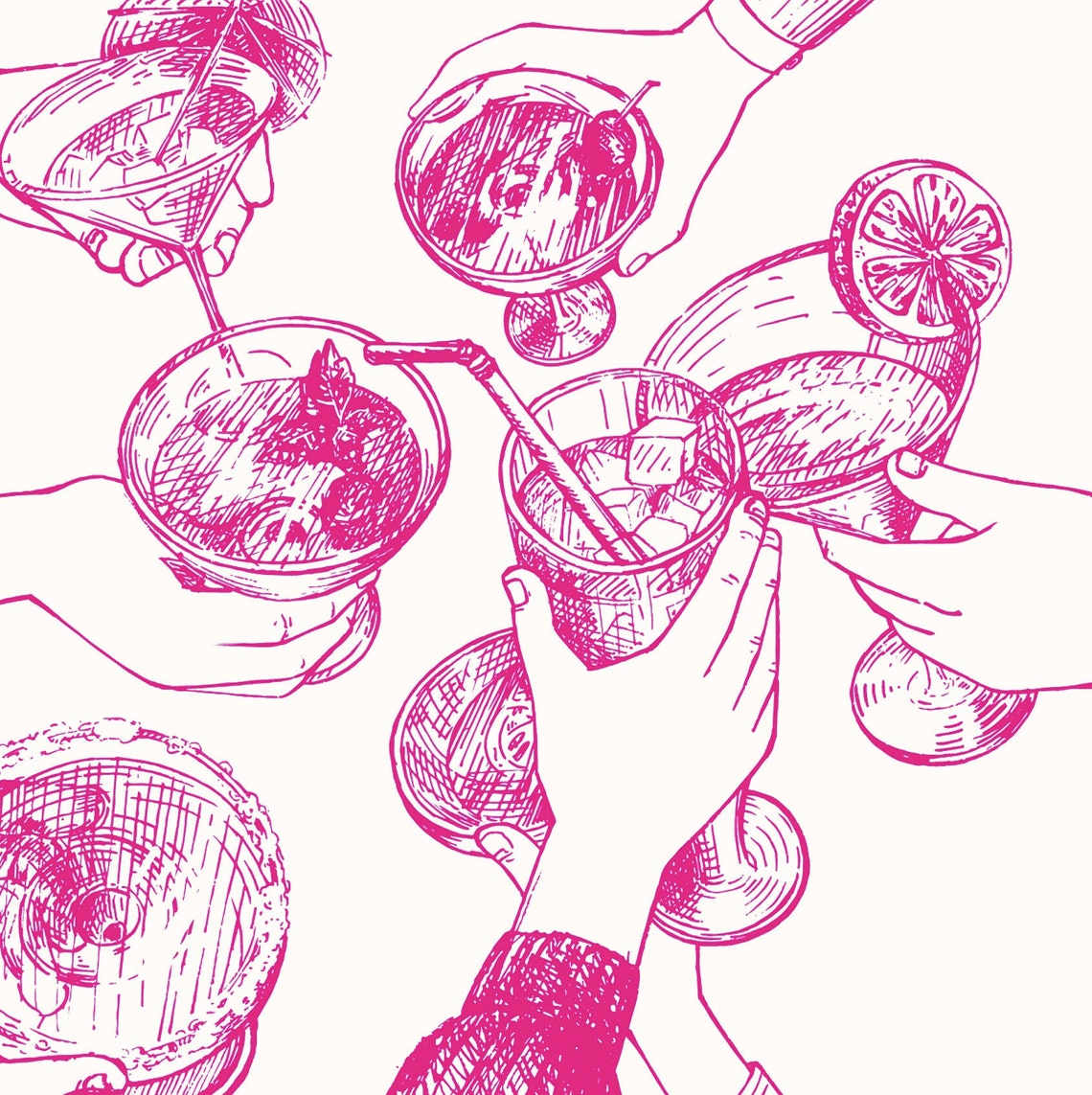 Pink Cocktail Cheers Toast Hands Illustration Party Celebration Poster - Image 3