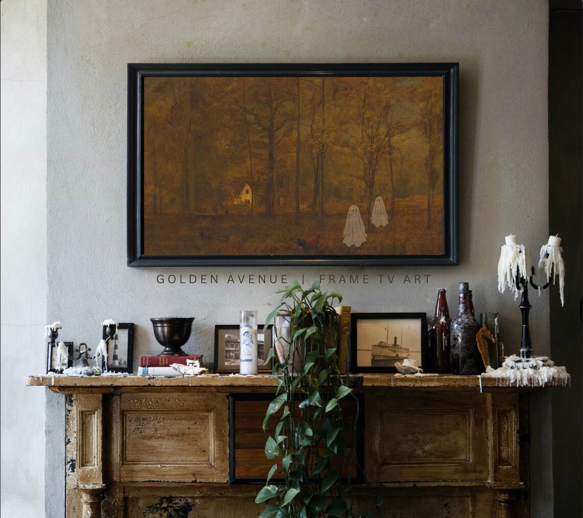 Halloween Ghost Painting, Vintage Autumn Forest Art Print - Image 2