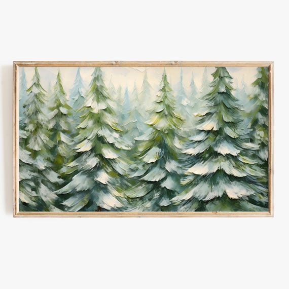Vintage Christmas Snowy Pine Tree Art Print