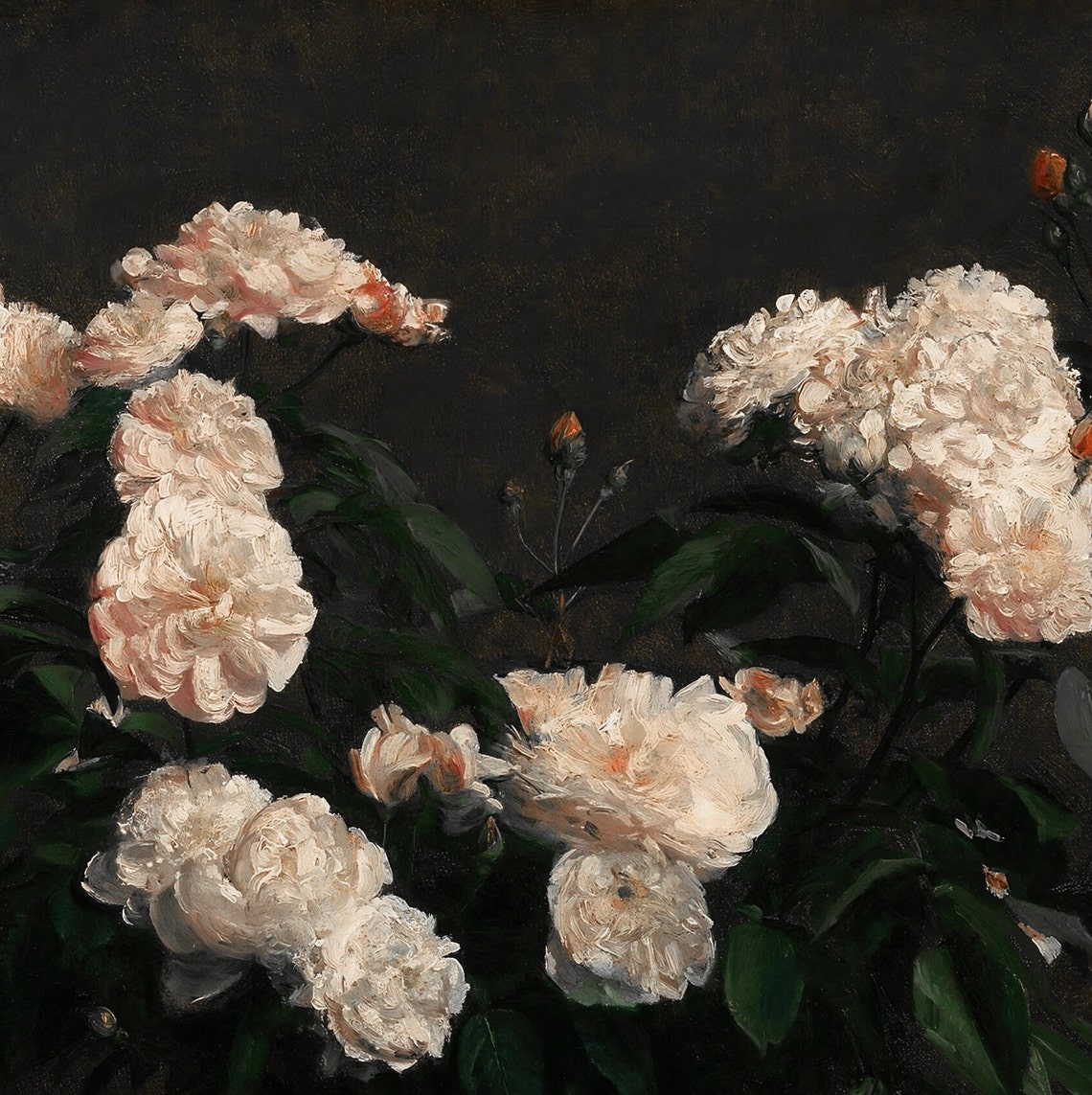 White Roses On Dark Ground Vintage Botanical Moody Floral Art Poster - Image 3