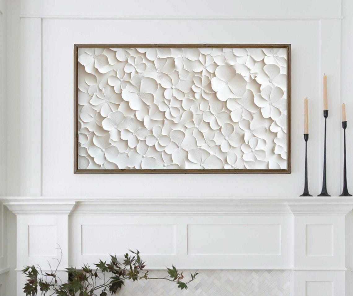 Modern Minimalist White 3D Textured Floral Clover Wall Art Print - Image 5