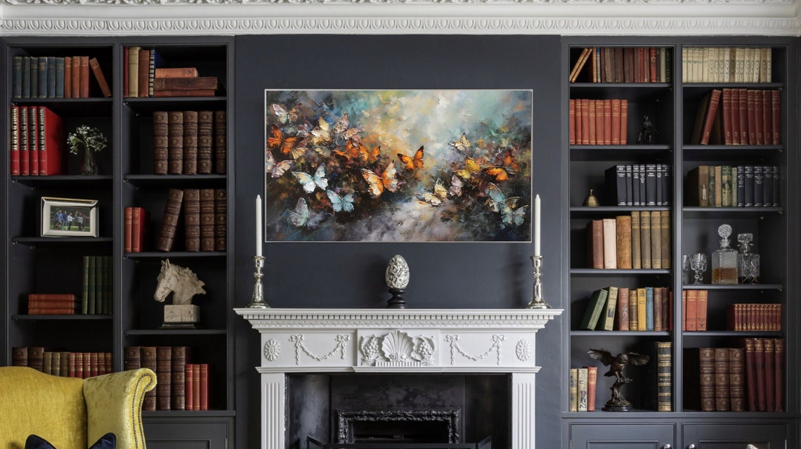 Vintage Textured Butterfly Painting Dark Toned Cottage Core Art Print - Image 2