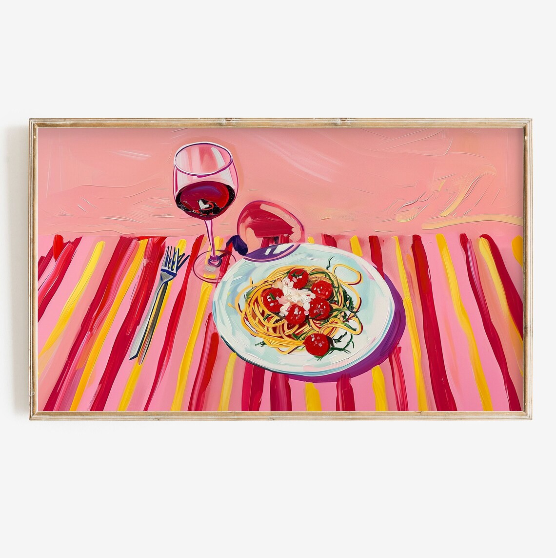 Colorful Spaghetti and Wine Still Life Art Print