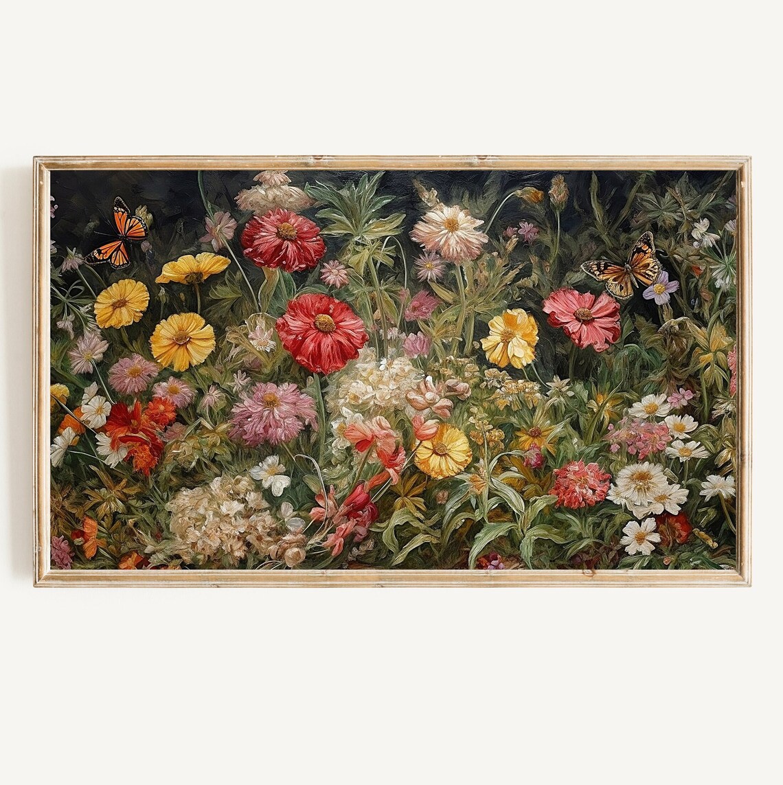 Wildflower Butterfly Garden Spring Dark Botanical Floral Art Wall Poster
