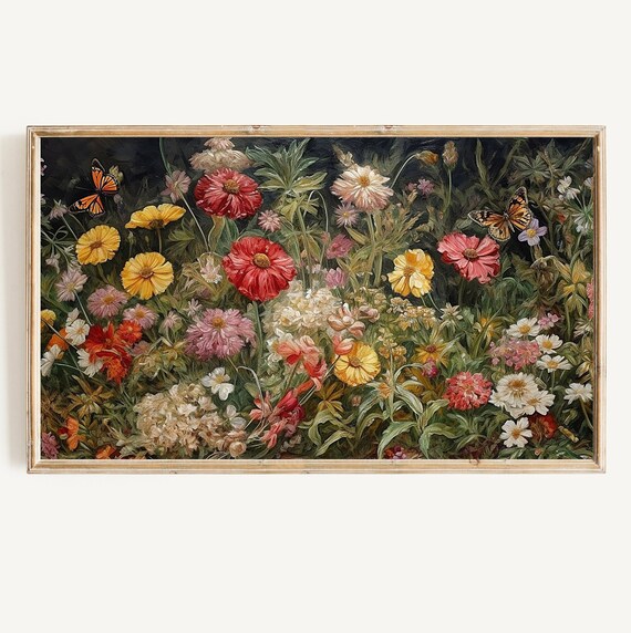 Wildflower Butterfly Garden Spring Dark Botanical Floral Art Wall Poster