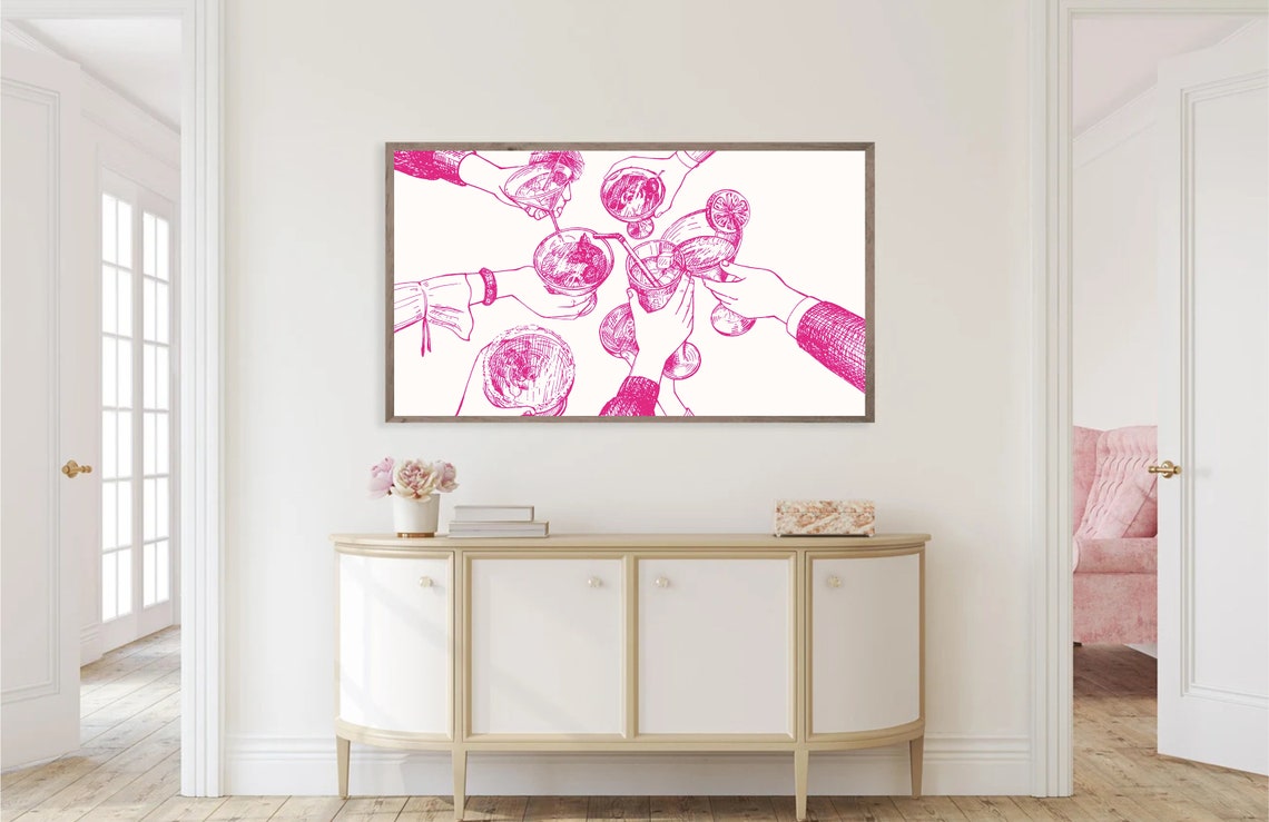 Pink Cocktail Cheers Toast Hands Illustration Party Celebration Poster - Image 5