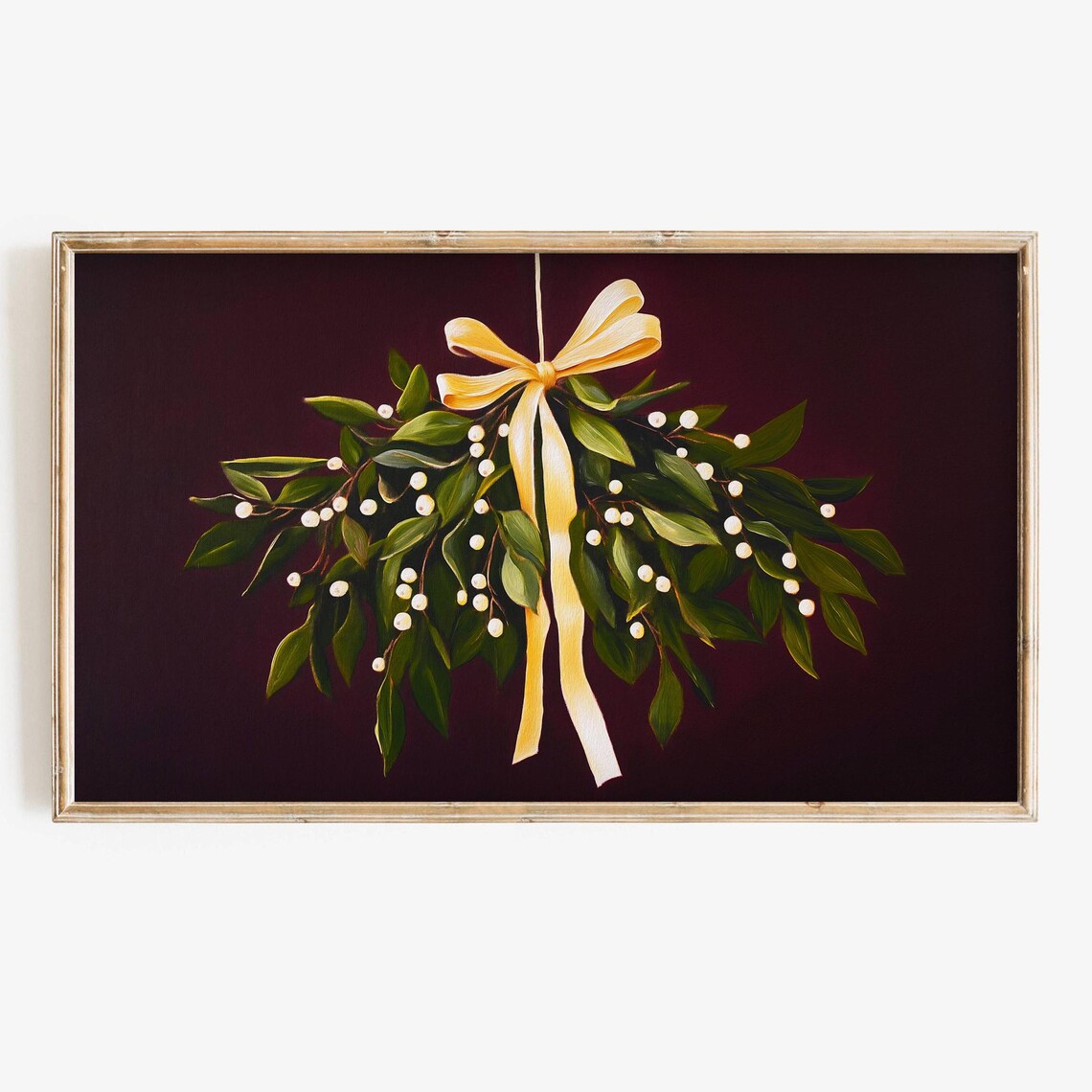 Moody Dark Botanical Mistletoe Christmas Art Print