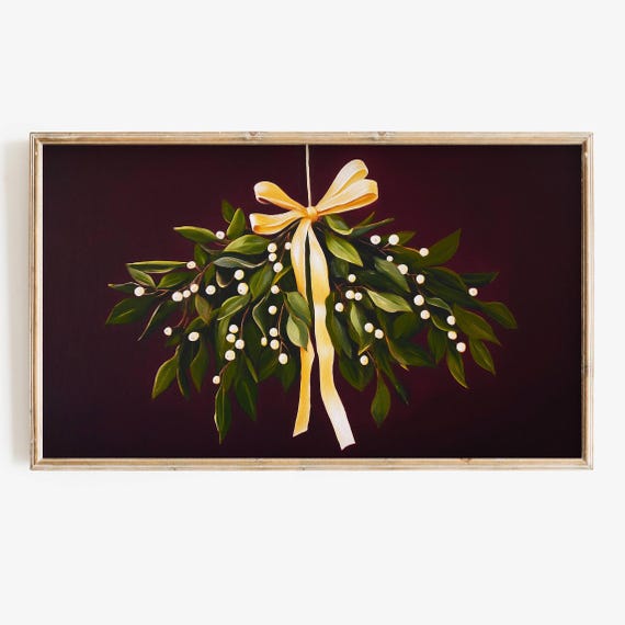 Moody Dark Botanical Mistletoe Christmas Art Print