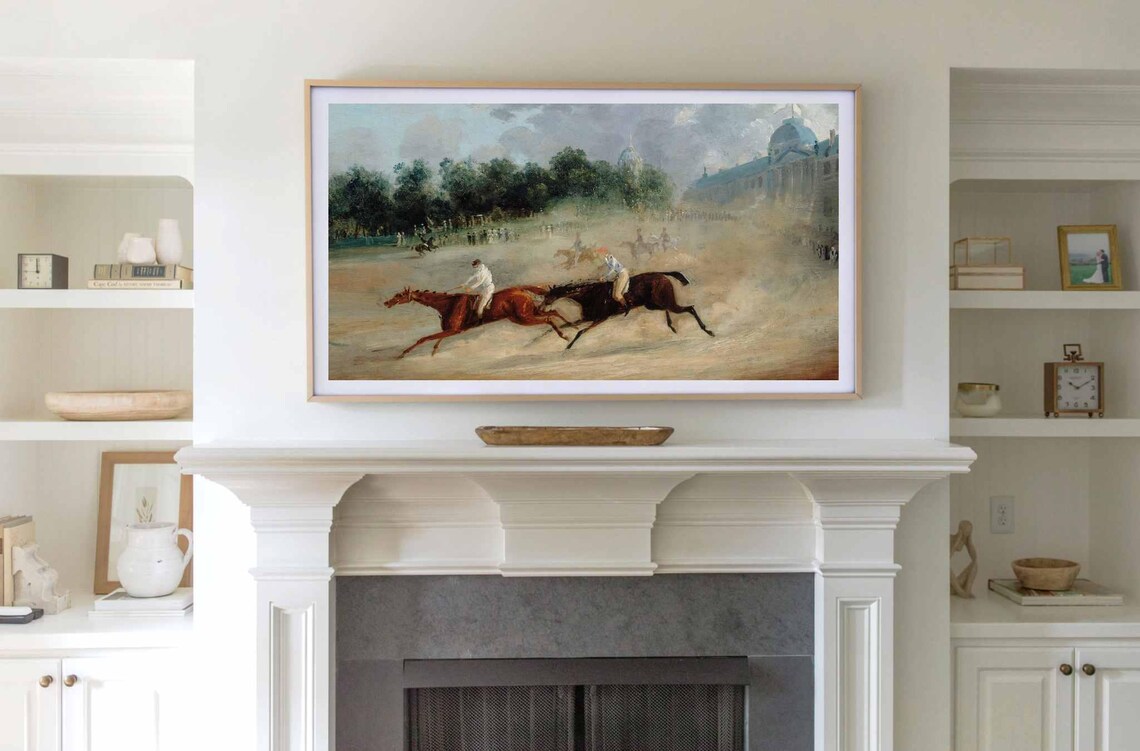 Vintage Horse Racing Oil Painting Jockeys Galloping Antique Sport Poster - Image 5