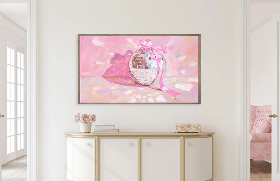 Disco Ball Bow Pink Coquette Party Art Print - Image 3