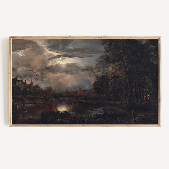 Vintage Halloween Night Landscape Art Print