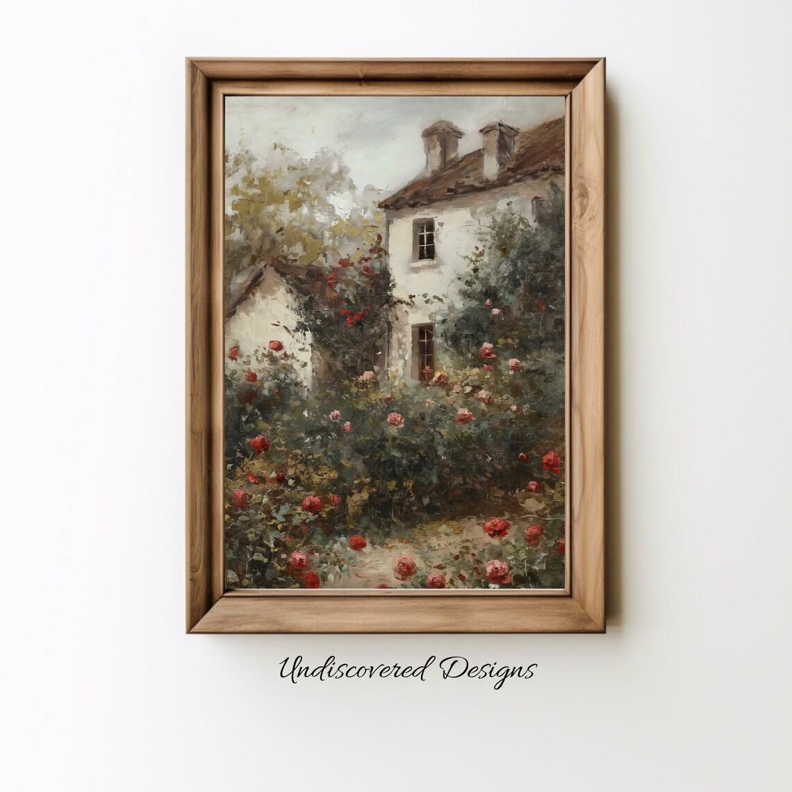English Country Cottage Rose Garden Vintage Oil Painting Poster